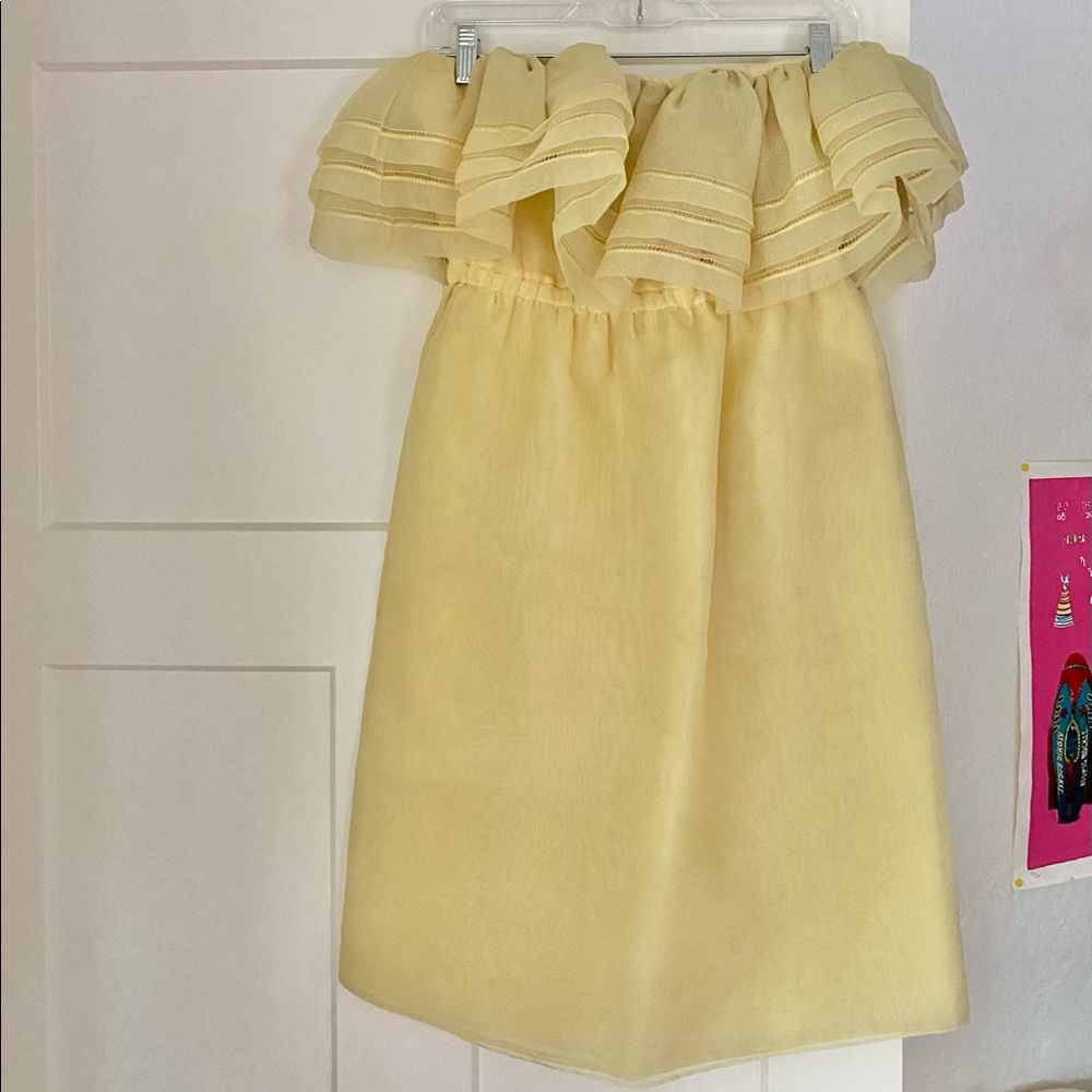 Vintage yellow ruffle strapless dress